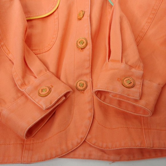 Vintage 80s City Girl Sport Womens 16 Jacket Cropped Canvas Embroidered Peach - Picture 4 of 11